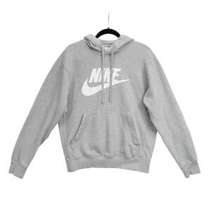 Nike Hoodie Mens Small Heather Gray Club Sportswear Graphic Logo Sweatshirt